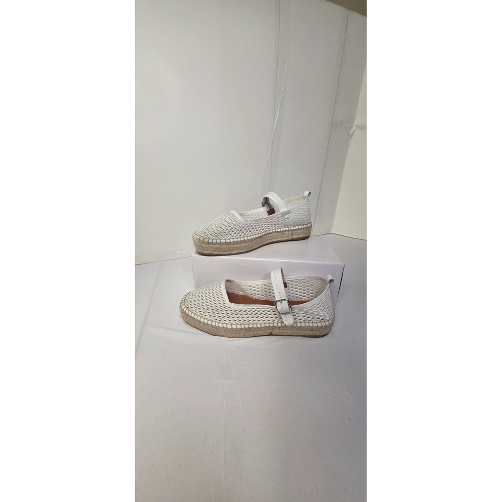 White Mesh Mary Jane Espadrille Platform Flats Buckle Strap Shoes Womens 9